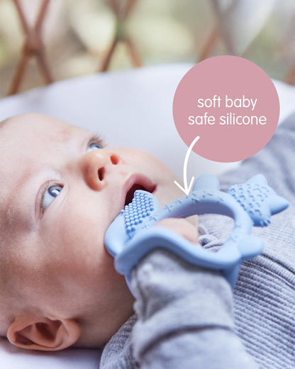 b.box Silicone Wrist Teether-Lightweight & Easy to Grasp-Textures Gently Massage Sore Gums-Lullaby Blue-3M+