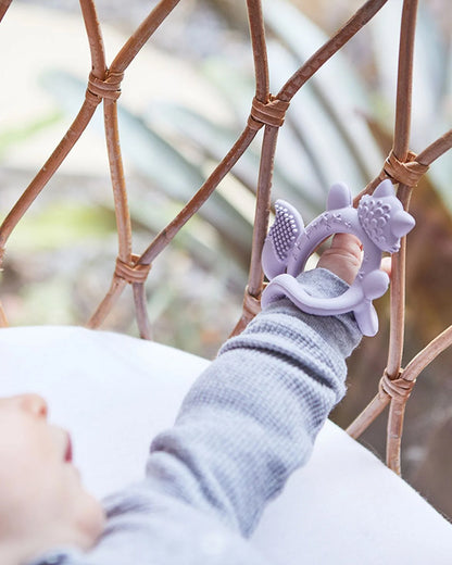 b.box Silicone Wrist Teether-Lightweight & Easy to Grasp-Textures Gently Massage Sore Gums-Peony Purple-3M+