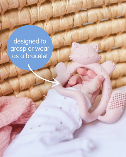 b.box Silicone Wrist Teether-Lightweight & Easy to Grasp-Textures Gently Massage Sore Gums-Peony Purple-3M+