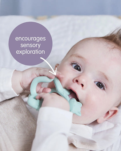 b.box Silicone Wrist Teether-Lightweight & Easy to Grasp-Textures Gently Massage Sore Gums-Peony Purple-3M+