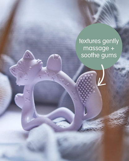 b.box Silicone Wrist Teether-Lightweight & Easy to Grasp-Textures Gently Massage Sore Gums-Peony Purple-3M+