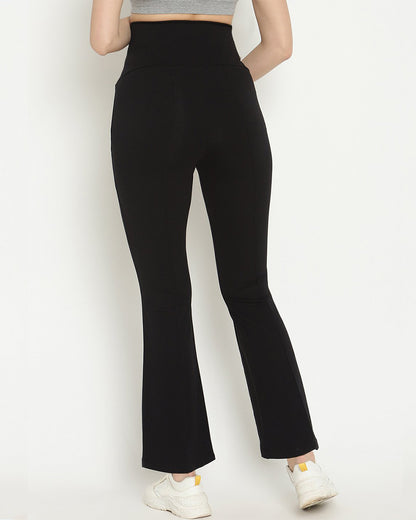 Wobbly Walk Black Maternity Trouser-Solid Color-Cotton-Boot Cut-Bump Friendly