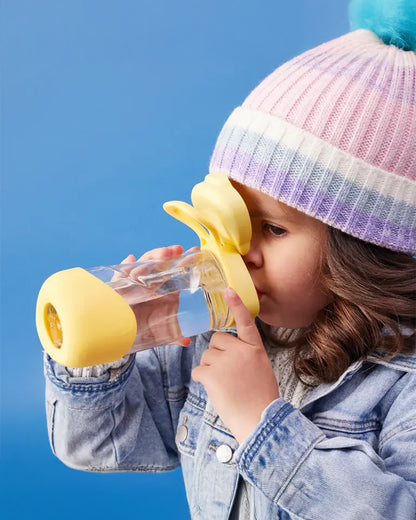 b.box Tritan Sport Spout Drink Bottle-With Easy Push Button & Ergonomic Triangular Shape-Lemon Twist Yellow-450 ml