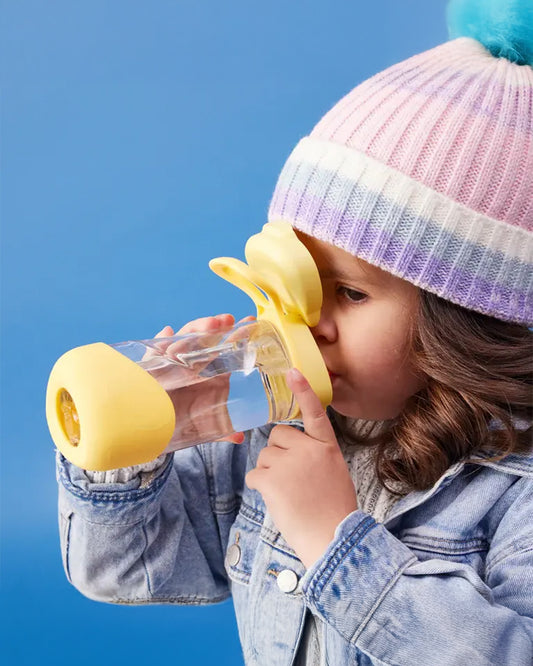 b.box Tritan Sport Spout Drink Bottle-With Easy Push Button & Ergonomic Triangular Shape-Lemon Twist Yellow-450 ml