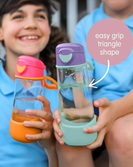 b.box Tritan Sport Spout Drink Bottle-With Easy Push Button & Ergonomic Triangular Shape-Lemon Twist Yellow-450 ml