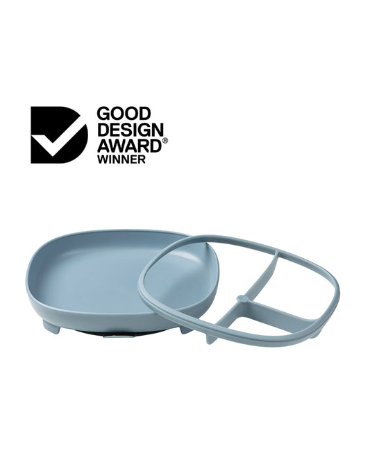 b.box 2 in 1 Suction Plate-3 Divided Sections-BPA Free-Ocean Blue-For Feeding Infants