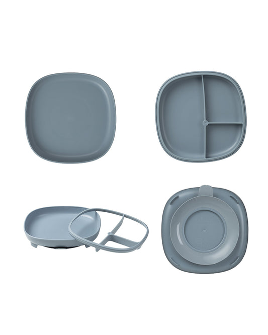 b.box 2 in 1 Suction Plate-3 Divided Sections-BPA Free-Ocean Blue-For Feeding Infants