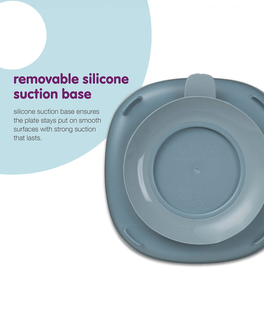 b.box 2 in 1 Suction Plate-3 Divided Sections-BPA Free-Ocean Blue-For Feeding Infants