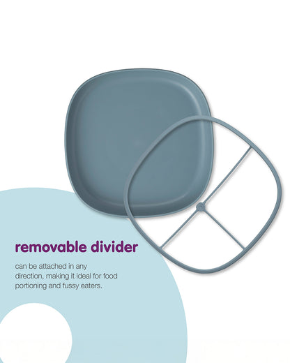 b.box 2 in 1 Suction Plate-3 Divided Sections-BPA Free-Ocean Blue-For Feeding Infants