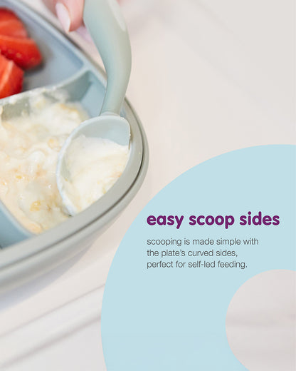 b.box 2 in 1 Suction Plate-3 Divided Sections-BPA Free-Ocean Blue-For Feeding Infants