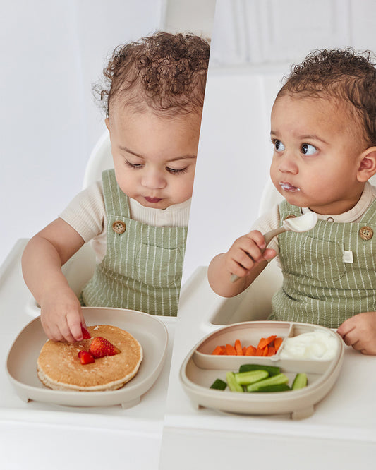 b.box 2 in 1 Suction Plate-3 Divided Sections-BPA Free-Ocean Blue-For Feeding Infants