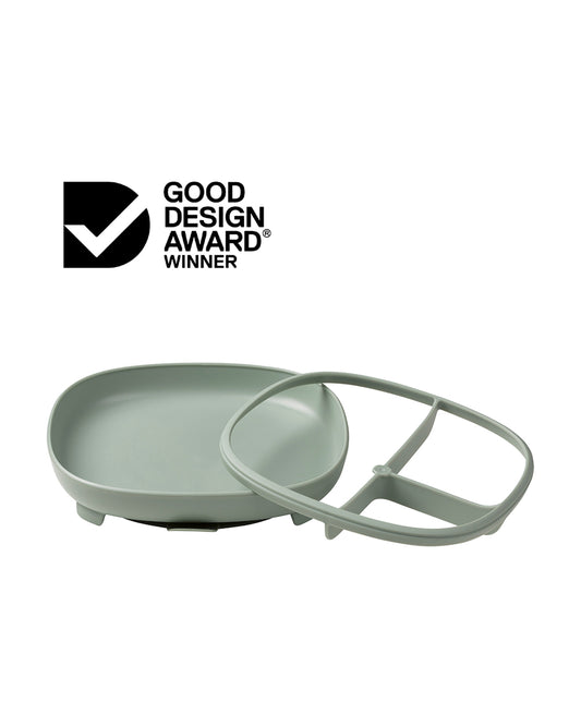 b.box 2 in 1 Suction Plate-3 Divided Sections-BPA Free-Sage Green-For Feeding Infants