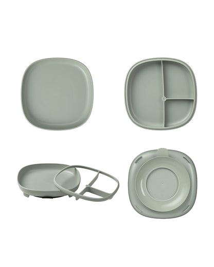 b.box 2 in 1 Suction Plate-3 Divided Sections-BPA Free-Sage Green-For Feeding Infants