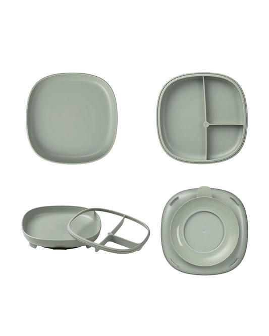 b.box Suction Meal Set-Plate & Toddler Cutlery Combo-Pack of 3-Sage Green
