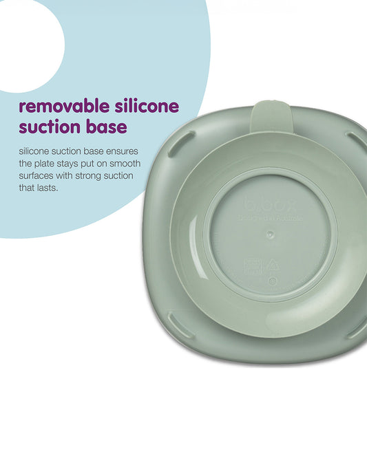 b.box 2 in 1 Suction Plate-3 Divided Sections-BPA Free-Sage Green-For Feeding Infants