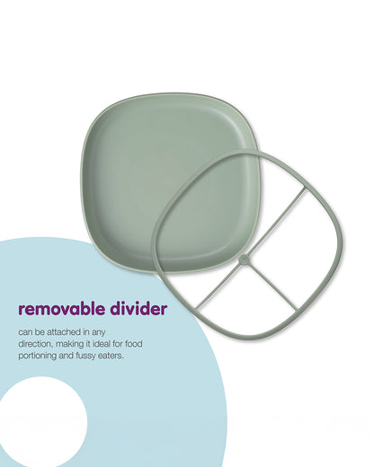 b.box 2 in 1 Suction Plate-3 Divided Sections-BPA Free-Sage Green-For Feeding Infants
