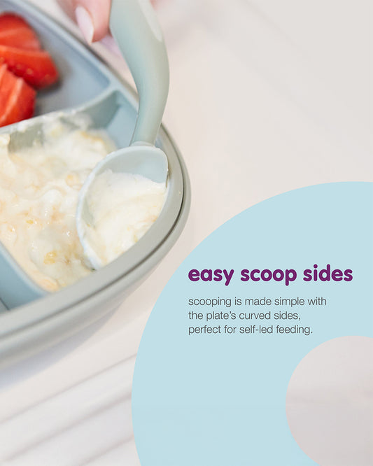 b.box 2 in 1 Suction Plate-3 Divided Sections-BPA Free-Sage Green-For Feeding Infants