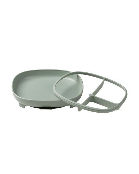 b.box 2 in 1 Suction Plate-3 Divided Sections-BPA Free-Sage Green-For Feeding Infants