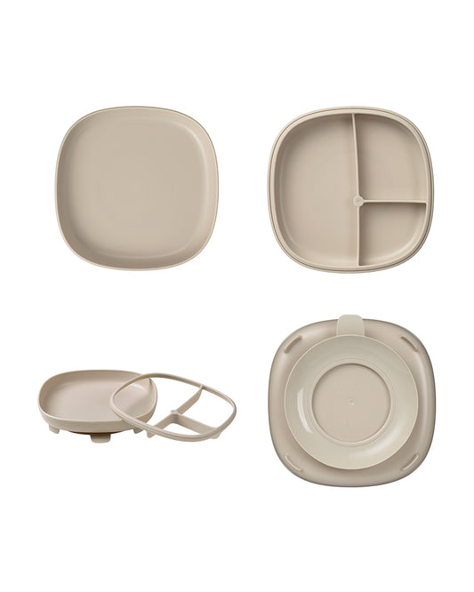 b.box 2 in 1 Suction Plate-3 Divided Sections-BPA Free-Latte-For Feeding Infants