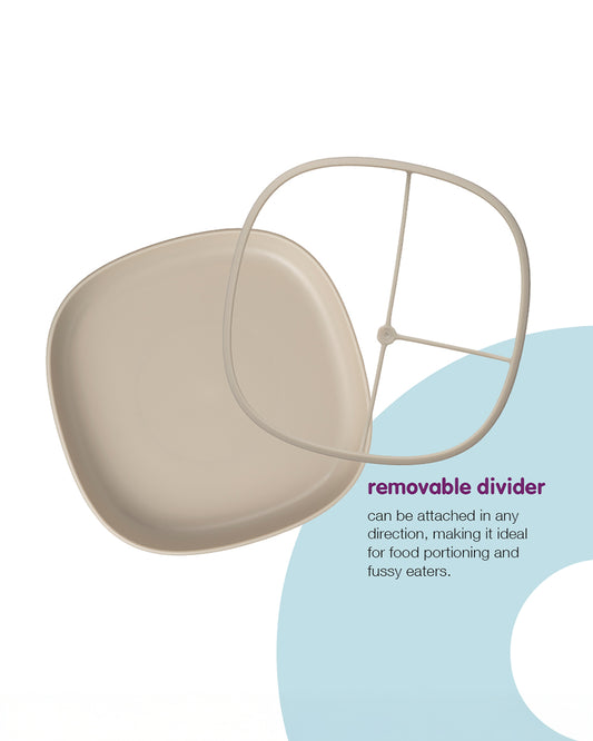b.box 2 in 1 Suction Plate-3 Divided Sections-BPA Free-Latte-For Feeding Infants
