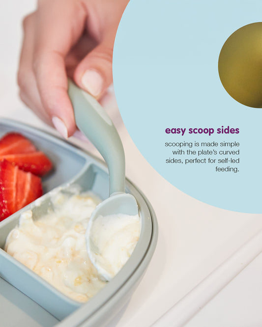 b.box 2 in 1 Suction Plate-3 Divided Sections-BPA Free-Latte-For Feeding Infants