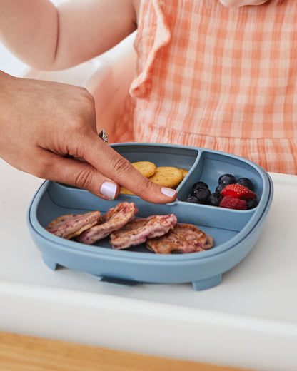 b.box 2 in 1 Suction Plate-3 Divided Sections-BPA Free-Latte-For Feeding Infants