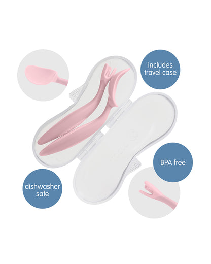 b.box Toddler Cutlery Set Spoon and Fork-Easy Grip Handle-BPA Free-Blush Pink-Set of 2
