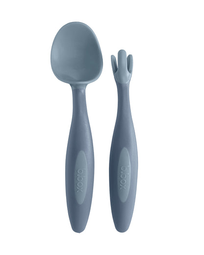 b.box Toddler Cutlery Set Spoon and Fork-Easy Grip Handle-BPA Free-Ocean Blue-Set of 2