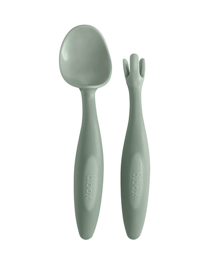 b.box Toddler Cutlery Set Spoon and Fork-Easy Grip Handle-BPA Free-Sage Green-Set of 2