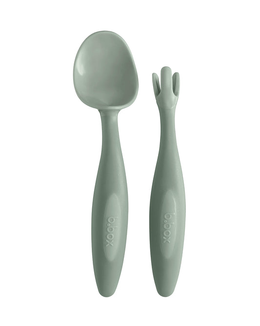 b.box Toddler Cutlery Set Spoon and Fork-Easy Grip Handle-BPA Free-Sage Green-Set of 2