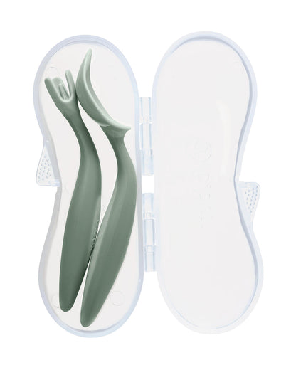 b.box Suction Meal Set-Plate & Toddler Cutlery Combo-Pack of 3-Sage Green