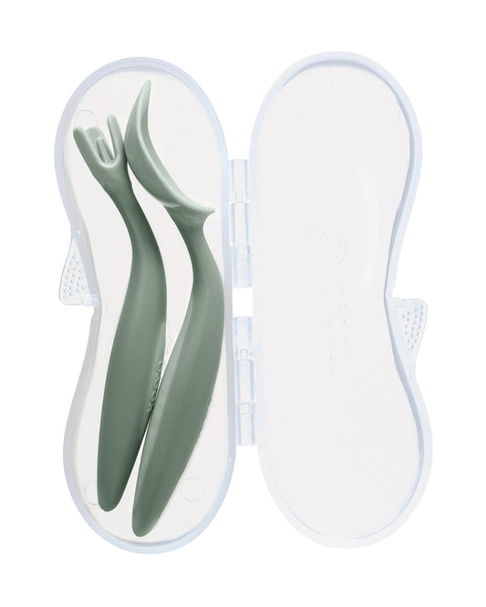 b.box Suction Meal Set-Plate & Toddler Cutlery Combo-Pack of 3-Sage Green