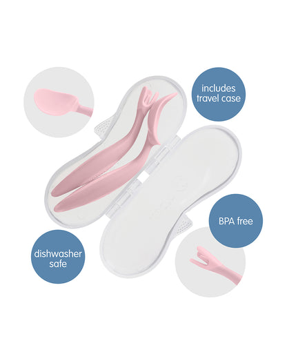 b.box Toddler Cutlery Set Spoon and Fork-Easy Grip Handle-BPA Free-Sage Green-Set of 2