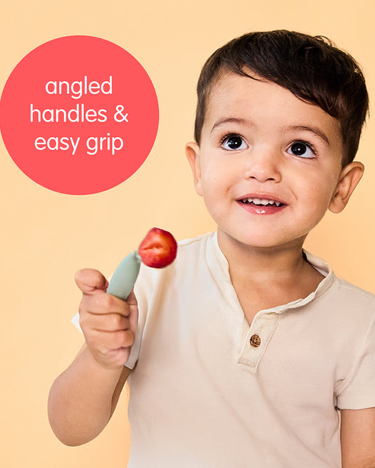 b.box Toddler Cutlery Set Spoon and Fork-Easy Grip Handle-BPA Free-Sage Green-Set of 2