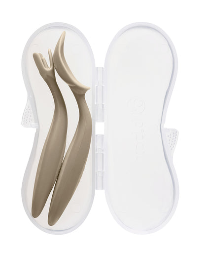 b.box Toddler Cutlery Set Spoon and Fork-Easy Grip Handle-BPA Free-Latte-Set of 2