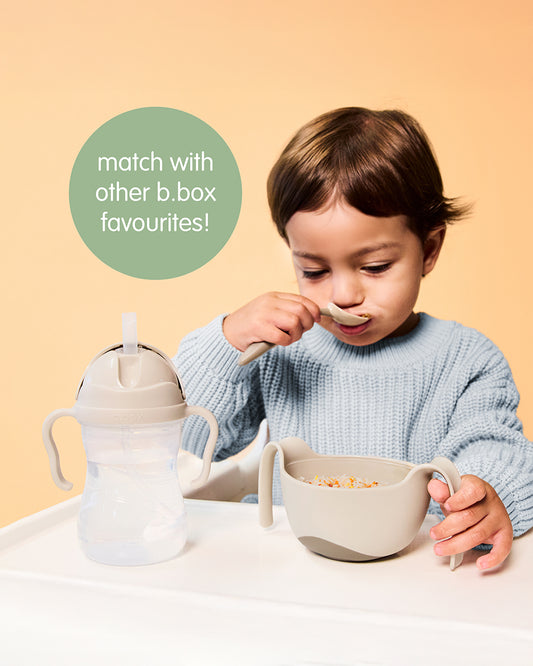 b.box Toddler Cutlery Set Spoon and Fork-Easy Grip Handle-BPA Free-Latte-Set of 2