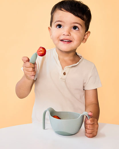 b.box Toddler Cutlery Set Spoon and Fork-Easy Grip Handle-BPA Free-Latte-Set of 2