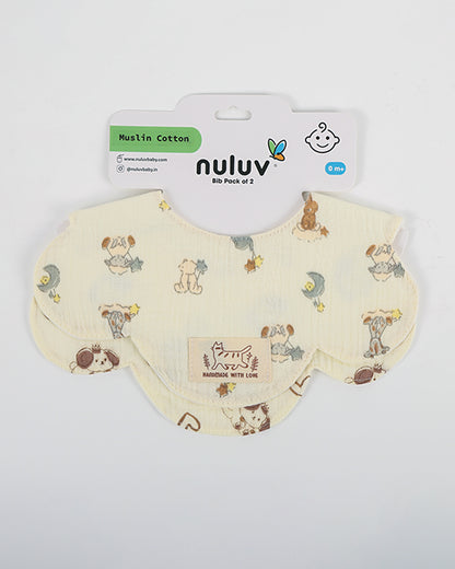 nuluv 100% Cotton Muslin Baby Bib-Pack of 2-Snap Button-Multicolor-0 to 24M