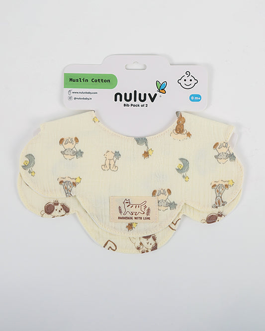 nuluv 100% Cotton Muslin Baby Bib-Pack of 2-Snap Button-Multicolor-0 to 24M