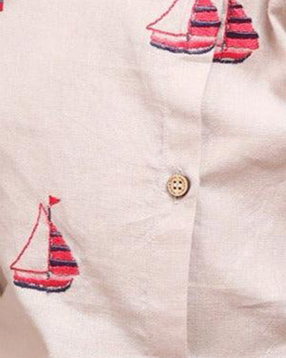 Polka Tots Grey & Blue Angrakha Dhoti Set-Embroidered-Cotton-For Infants