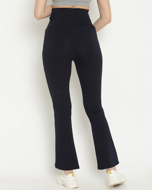 Wobbly Walk Navy Blue Maternity Trouser-Solid Color-Cotton-Boot Cut-Bump Friendly