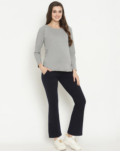 Wobbly Walk Navy Blue Maternity Trouser-Solid Color-Cotton-Boot Cut-Bump Friendly