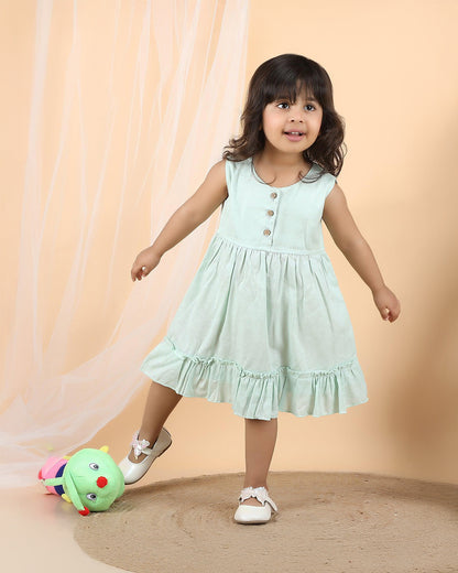 Polka Tots Green Frock with Headband-Solid-Cotton Muslin-For Infants