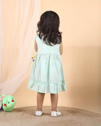 Polka Tots Green Frock with Headband-Solid-Cotton Muslin-For Infants