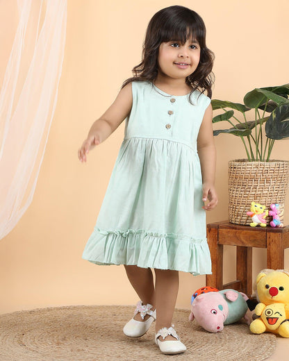 Polka Tots Green Frock with Headband-Solid-Cotton Muslin-For Infants