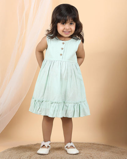 Polka Tots Green Frock with Headband-Solid-Cotton Muslin-For Infants