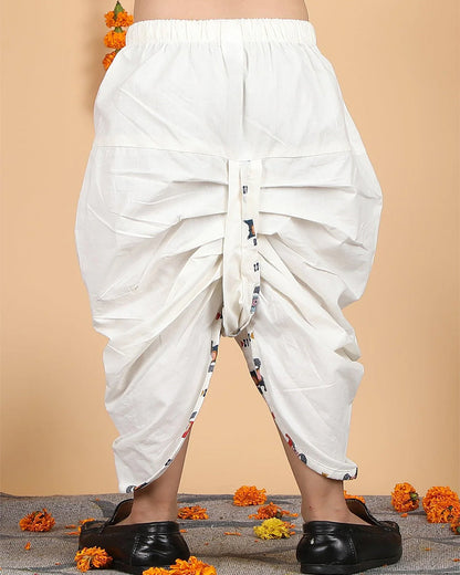 Polka Tots Multicolor Kurta Dhoti Set-Horse Print-Cotton-For Infants