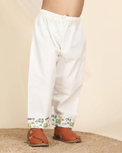 Polka Tots Multicolor Kurta Pajama Set-Vehicle Print-Cotton-For Infants