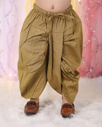 Polka Tots White & Brown Kurta Dhoti Set-Christmas Tree Embroidered-Cotton-For Infants