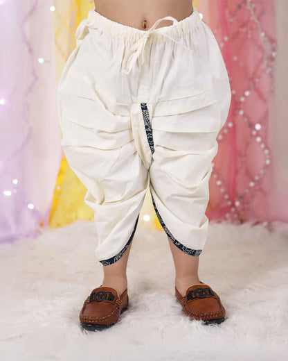 Polka Tots Navy Blue Kurta Dhoti Set-Elephant print-Cotton-For Infants